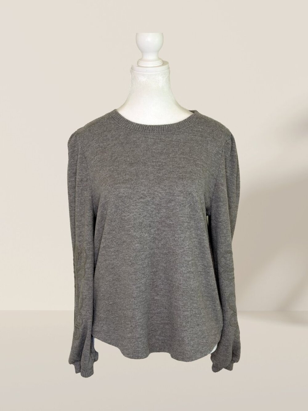 Democracy Heather Gray Soutache Sleeve Knit Sweater Size M | Cozy Crewneck - Picture 5 of 10